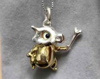 Collier cube en argent sterling 925, bijoux inspirés de Pokémon, pendentif singe tête de mort fait main, cadeau pour fan d'anime, cadeau geek gothique mignon pour lui