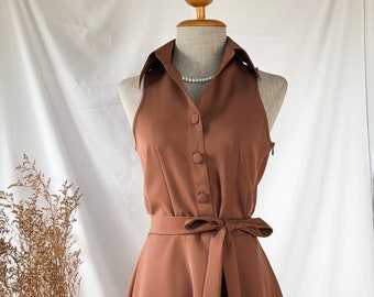 DOWNTOWN- Cappuccino Brown Bridesmaid Shirt Dress Retro Vintage Women capsule wardrobe Sundress Summer Clothing Party Dress Halloween