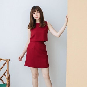 Stella- Red Office Wear Crop Top and Skirt Set A Line Skirt With