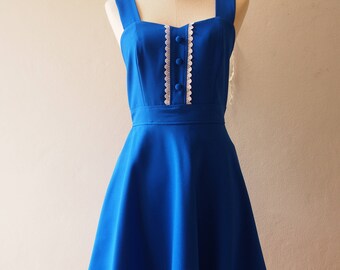 Royal Blue Ikat-Print Cotton Midi Dress – EC068