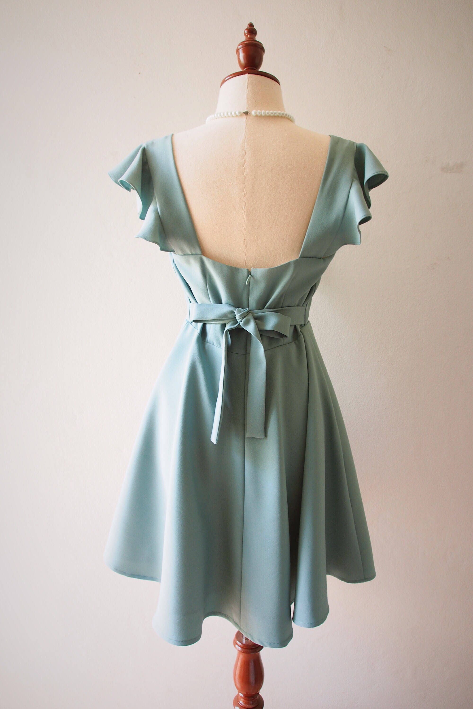 OLIVIA Sage Green Dress Sage Green Party Dress Back Zipper Etsy