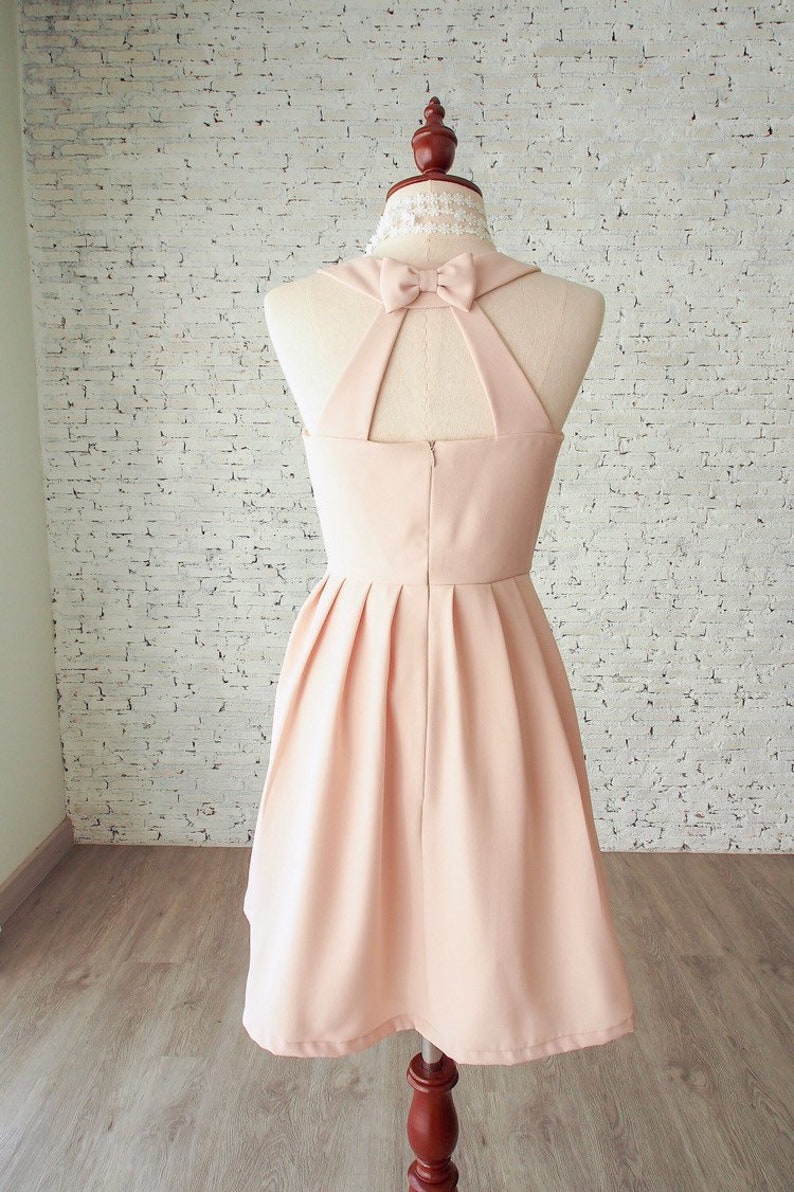 𝐋𝐎𝐕𝐄 𝐏𝐎𝐓𝐈𝐎𝐍 Light peach dress bridesmaids dress bow backless picnic dress sundress vintage style party dress girl holiday fashion image 4