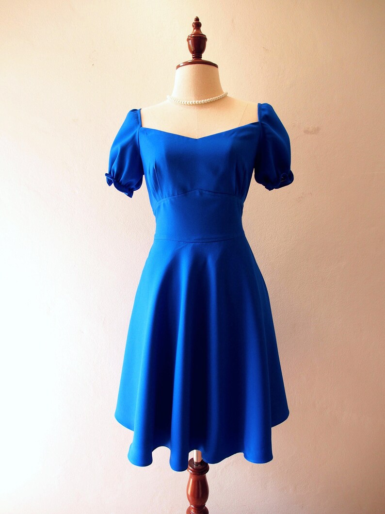 Swing Dance Dress Royal Blue Dress Sundress Happily Ever After Snow White Dress Puff Sleeve Dress Swing Dress Blue Vintage Dress