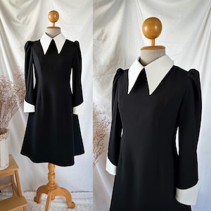 Wednesday black dress white long collar women Halloween costume modest formal dress quirky grunge old money vintage girl outfit