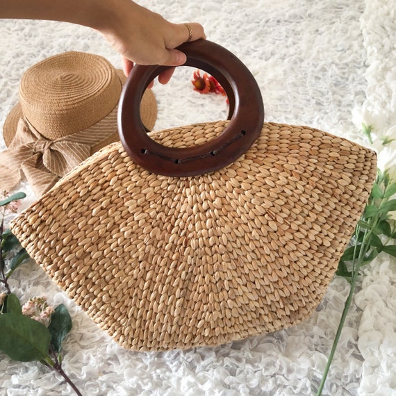 Straw beach bag wicker bag Water hyacinth basket bag women | Etsy