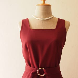 Baverly Dark Burgundy Dress Vintage Modern Simple Retro Dress Summer Wedding Dress Fit and Flare Summer Dress Elegant Beth red Sundress image 7