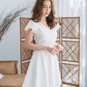 White Party Dress Ruffle Baptist Sleeve Dress Swing Skirt Fit - Etsy