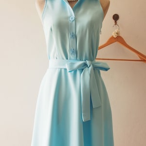 DOWNTOWN - Baby Blue Shirt Dress, Summer Dress, Blue Bridesmaid Dress, Midi Dress, 1950 Inspired Dress, Vintage Inspired Dress, XS-XL,Custom