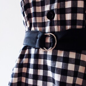 Summer Dress Black Gingham Dress Cap Sleeve Shirt Dress Swing Skirt Fit and Flare Vintage Sundress Mod Belt Black Dress DOWNTOWN image 4