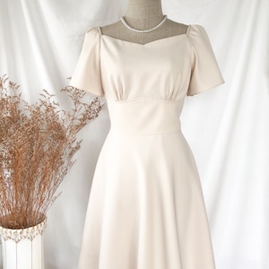 Cream khaki Dress Swing Vintage Party Summer Flare women clothing Vintage Sundress Bridesmaid Dress Christmas -Monet