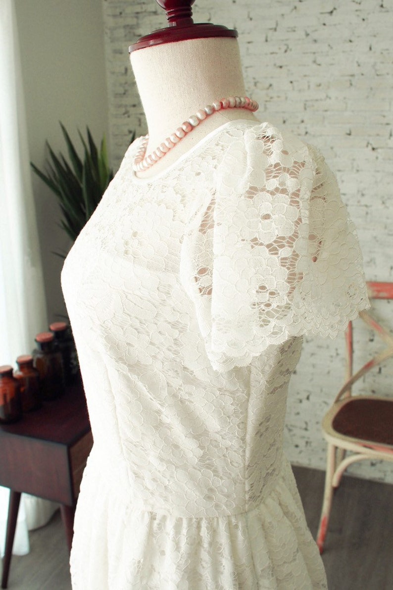 White Lace Dress Vintage Inspired Bridesmaid Dress broderie anglaise Off Long Rustic Wedding Gown Floor Length White Cap Sleeve Halloween image 3