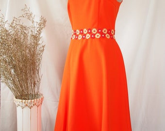 Orange Prom Dress Tangerine Party Dress Vintage summer Retro Lace Shoulder Straps violet clothing 70's style purple bridesmaid dress