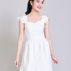 Olivia - White Party dress vintage preppy summer sundress sweetheart engagement wedding clothing white prom Ruffle strape old money fashion