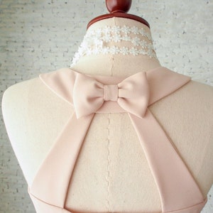 𝐋𝐎𝐕𝐄 𝐏𝐎𝐓𝐈𝐎𝐍 Light peach dress bridesmaids dress bow backless picnic dress sundress vintage style party dress girl holiday fashion image 5