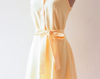 Shirt Dress Pale Yellow Dress Vintage Sundresd Summer Partu Dress Mod Clothing Sport Girl Dress Retro Pastel Bridesmaid Dress