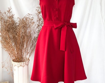 DOWNTOWN Women Red Christmas Clothing Shirt Dress in Scarlet Red Vintage Retro Modern dress swing dress summer style sundress