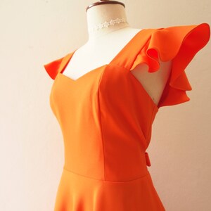 OLIVIA Orange Dress Orange Bridesmaid Dress Swing Dance Dress Tangerine Dress Ruffle Sleeve Sundress Sweetheart Prom Dress Summer Dress image 7