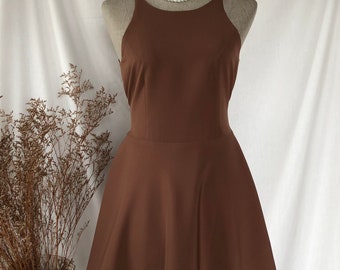 2025 color Miki- Brown Party dress bridesmaid women modest prom gown fit and flare swing vintage summer old money preppy women slow fashion
