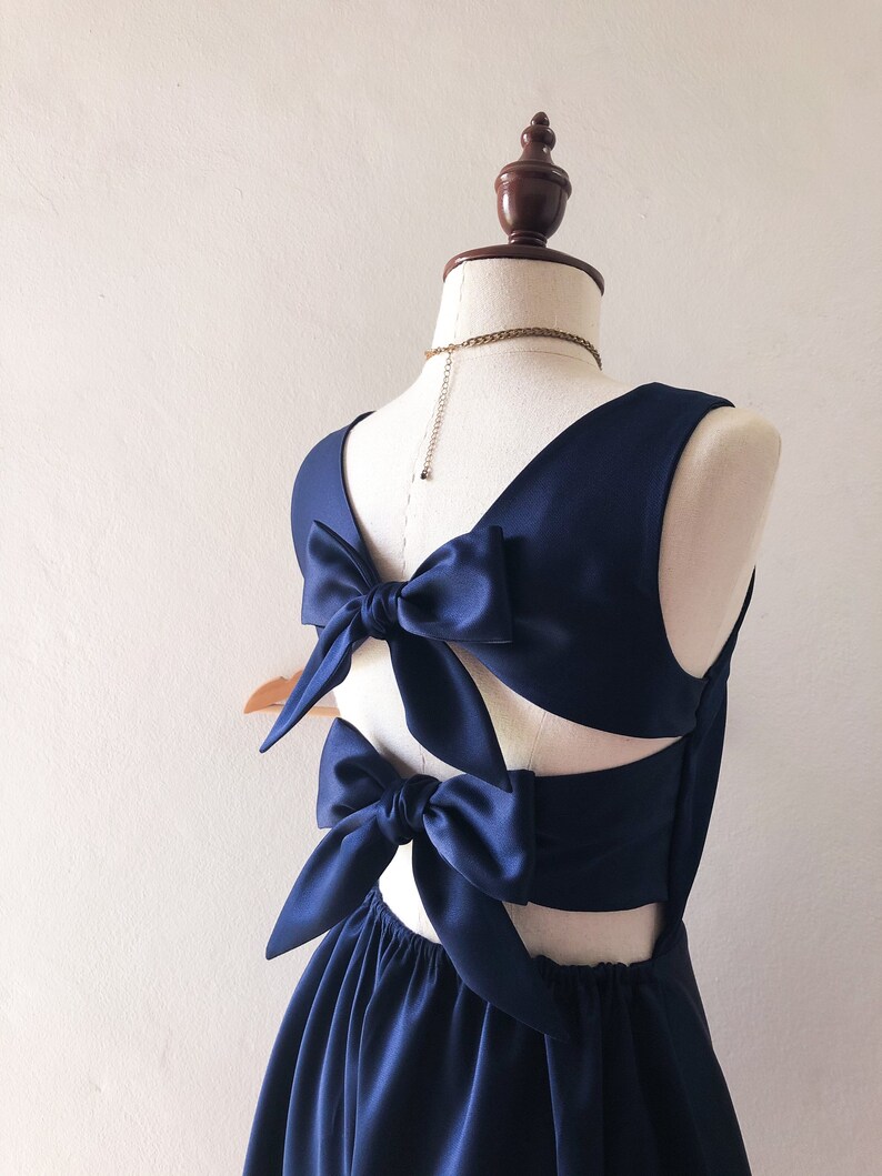 Shining Navy party dress vintage retro bridesmaid gown summer fashion sundress swing skirt high fashion twin back bow quirky design Ella image 3