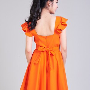 OLIVIA Orange Dress Orange Bridesmaid Dress Swing Dance Dress Tangerine Dress Ruffle Sleeve Sundress Sweetheart Prom Dress Summer Dress image 2