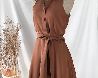 DOWNTOWN- Cappuccino Brown Bridesmaid Shirt Dress Retro Vintage Women capsule wardrobe Sundress Summer Clothing Party Dress Halloween