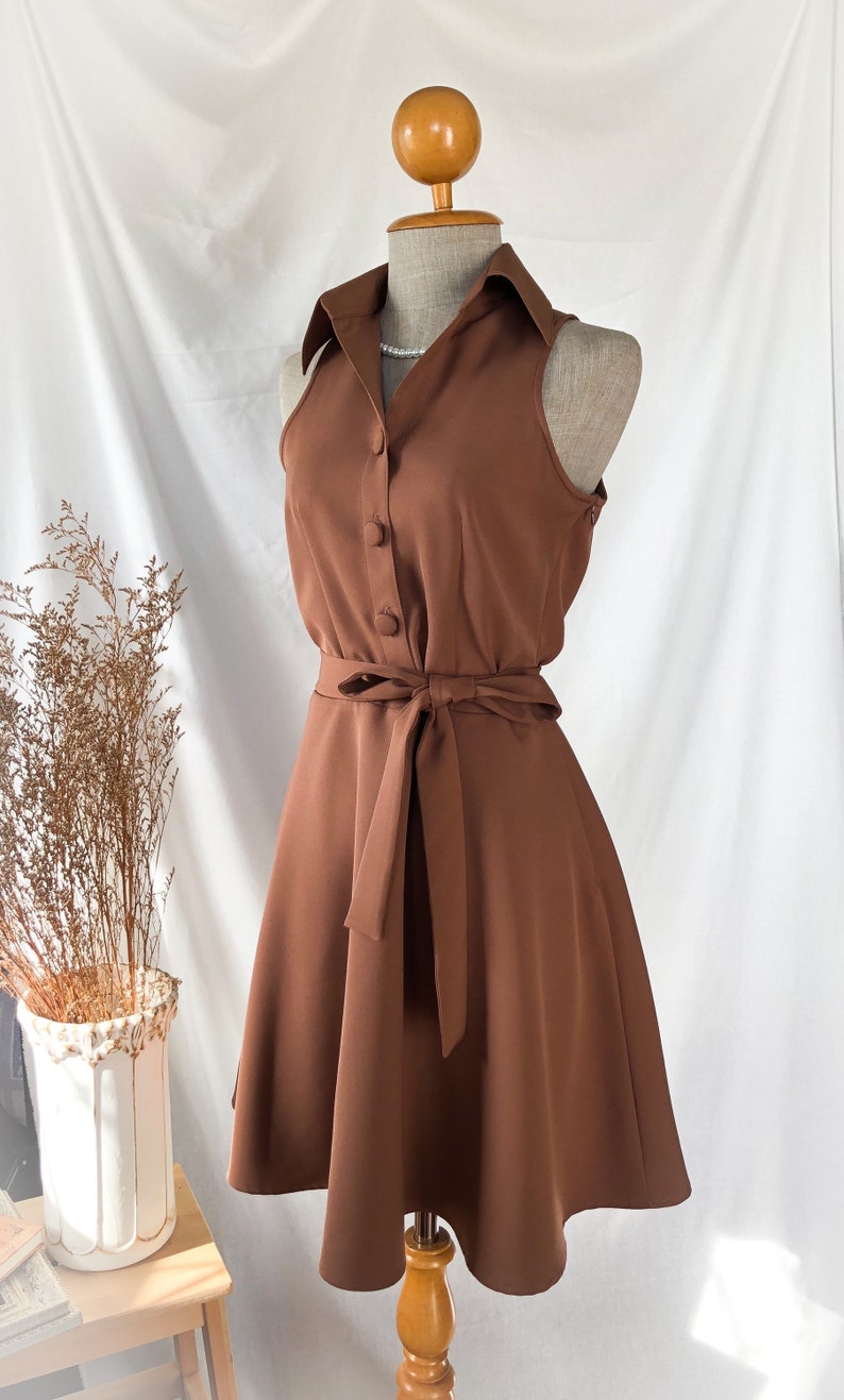 DOWNTOWN Cappuccino Brown Bridesmaid Shirt Dress Retro Vintage Women capsule wardrobe Sundress Summer Clothing Party Dress Halloween image 1