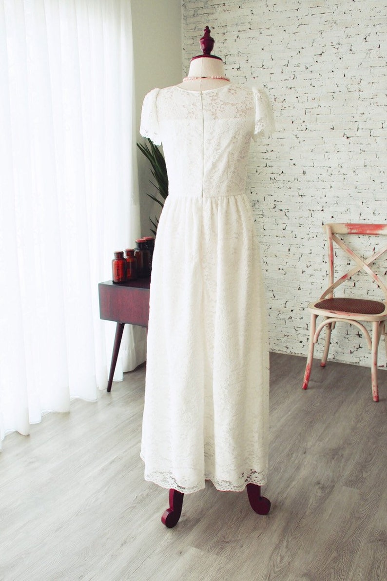 White Lace Dress Vintage Inspired Bridesmaid Dress broderie anglaise Off Long Rustic Wedding Gown Floor Length White Cap Sleeve Halloween image 7