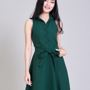 DOWNTOWN Green Sundress Vintage Inspired Midi Dress Skater Dress Summer Dress Forest Green Shirt Dress Green Bridesmaid Dress Skater Dress