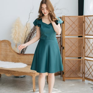 Green Prom Dress Green Bridesmaid Dress Evening Dress Elegant Vintage Fairy Tale Party Dress Ruffle Sleeve Sundress Princess Dress-Alita