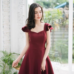 Olivia Burgundy Dress Bridesmaid dress capsule wardrobe dark red Prom Swing Dress Formal Cocktail Wedding Summer Dress Vintage sundress zdjęcie 1