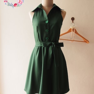 DOWNTOWN Grünes Sommerkleid Vintage Inspiriertes Midikleid Skaterkleid Sommerkleid Waldgrünes Shirtkleid Grünes Brautjungfernkleid Skaterkleid