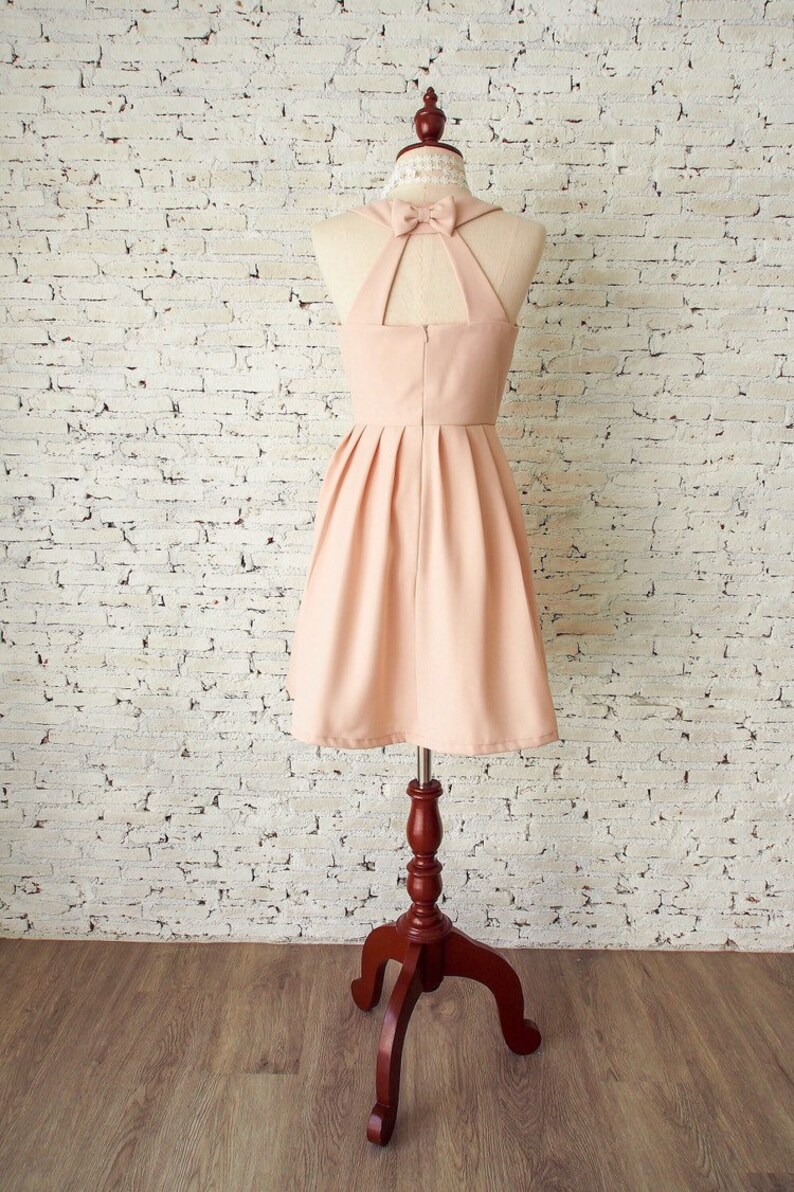 𝐋𝐎𝐕𝐄 𝐏𝐎𝐓𝐈𝐎𝐍 Light peach dress bridesmaids dress bow backless picnic dress sundress vintage style party dress girl holiday fashion image 1