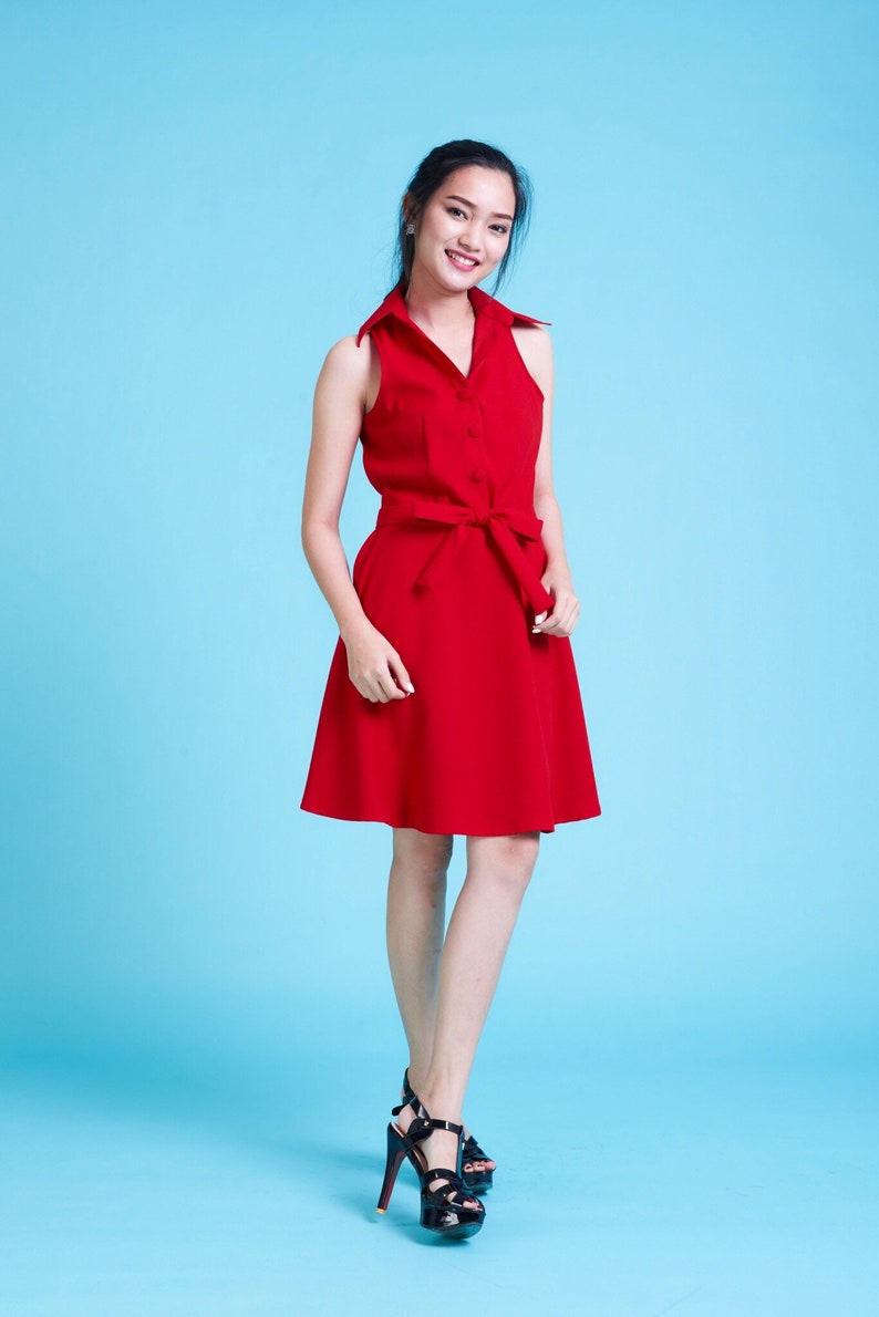 Downtown Scarlet Red Dress Red Swing Dance Dress Red Sundress Vintage Dress Modern Red Bridesmaid Dress Casual Summer Dress