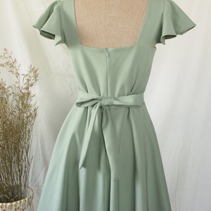 Olivia - Vestido verde salvia para damas de honor, fiesta de graduación, estilo antiguo, estilo preppy, retro, cóctel, novia, boda, vestido de verano, swing midi, para mujer.