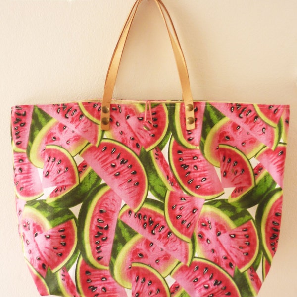 Pastèque cabas imprimé pastèque mignon sac en toile sac en cuir véritable sangle...Amor la Collection inspirée...