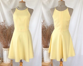 Miki - capsule wardrobe Pale Yellow pastel Party dress bridesmaid modest prom swing dress summer women fashion 2023