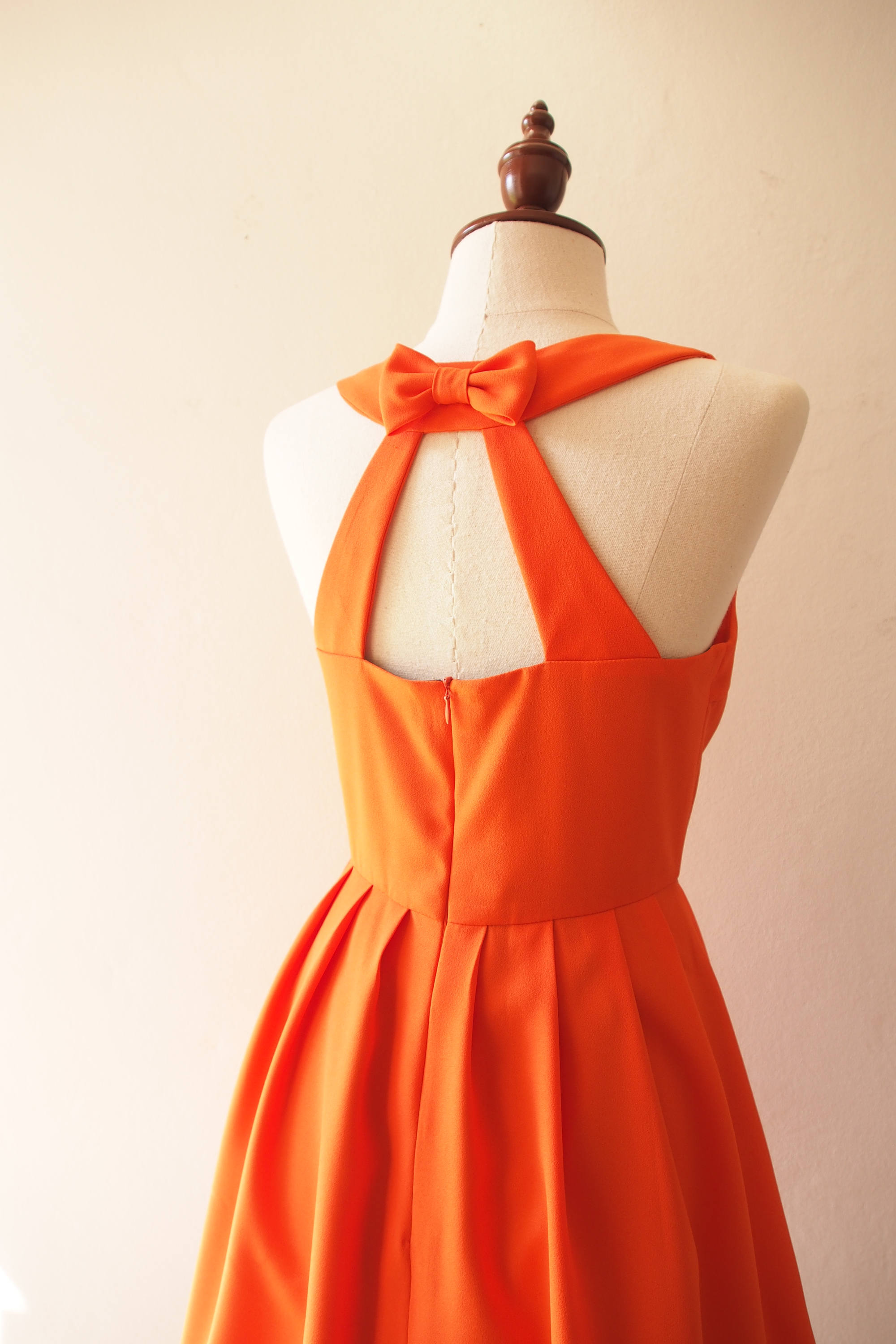 Orange Tangerine Dress Timeless Dress Backless Bridesmaids Cut off Capsule  Wardrobe Pleated Skirt Vintage Sundress Summer Dress Fashion - Etsy