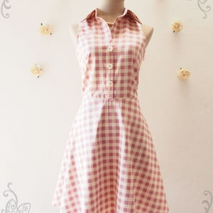Pink Shirt Dress, Dusky Pink Gingham Dress Vintage Style Dress Cute Summer Sundress, Dancing Dress Working Dress Size XS-XL image 2