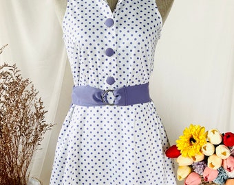 Purple polka dots summer dress retro vintage sundress picnic holiday Halloween costume shirt collar dress amordress