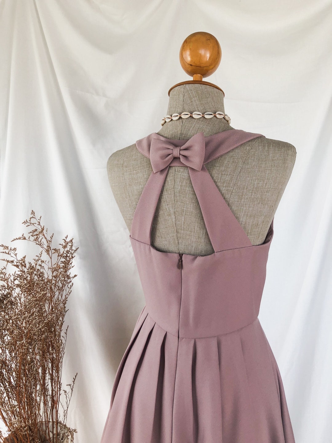 𝐋𝐎𝐕𝐄 𝐏𝐎𝐓𝐈𝐎𝐍 Mauve Dress Dusty Pink Bridesmaids Dress Backless Picnic Dress Sundress Vintage ...