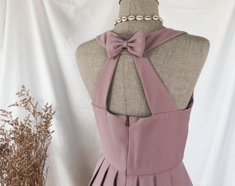 𝐋𝐎𝐕𝐄 𝐏𝐎𝐓𝐈𝐎𝐍 Mauve dress dusty pink bridesmaids dress backless picnic dress sundress vintage style party dress girl holiday fashion