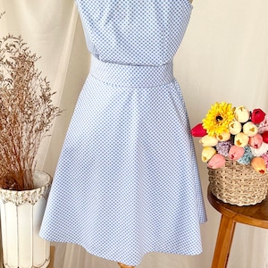 Blue Gingham Check Print Summer Dress Retro Vintage Sundress Picnic ...