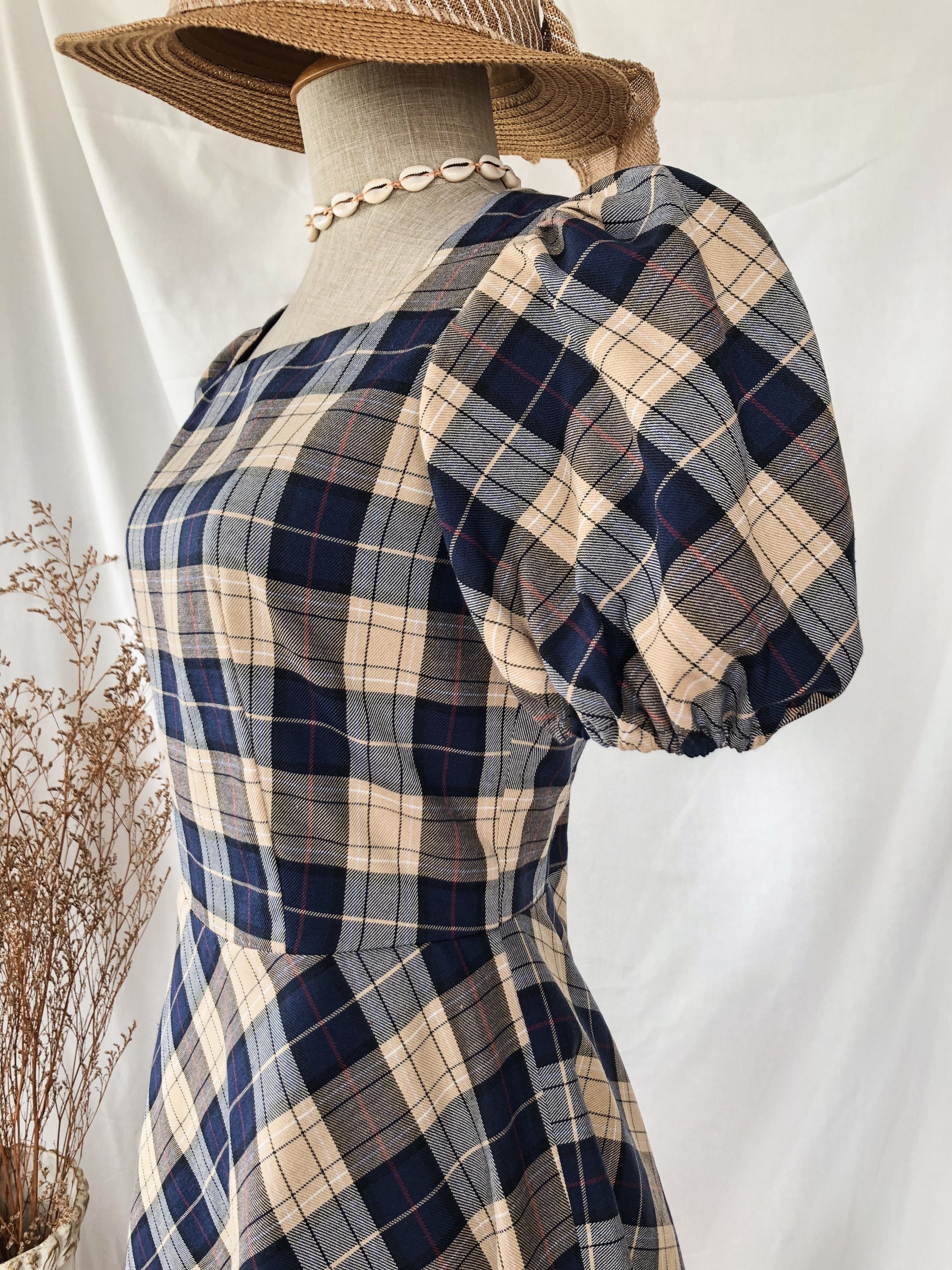 Blue gingham swing dress hotsell