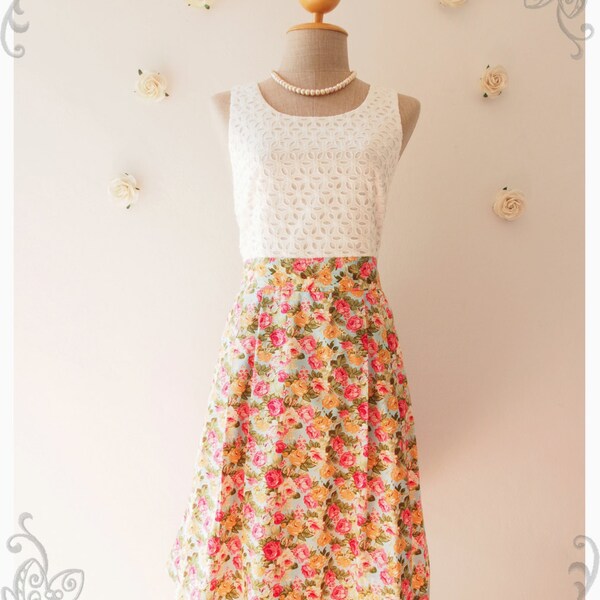 NOW SALE -- Floral Dress Bridesmaid Dress Tea Party Dress Homecoming Christmas Dress  - Size xs-xl, Custom