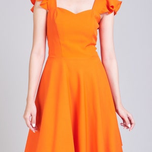 OLIVIA Orange Dress Orange Bridesmaid Dress Swing Dance Dress Tangerine Dress Ruffle Sleeve Sundress Sweetheart Prom Dress Summer Dress image 4