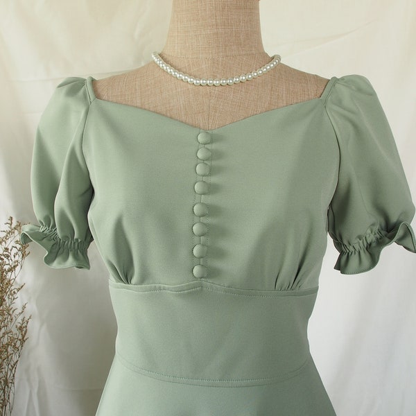 Sage Green Dress Snow White Dolly Puff Sleeve Summer Dress Sage Green Bridesmaid Dress Fairytale Sundress Party Swing Dance Dress