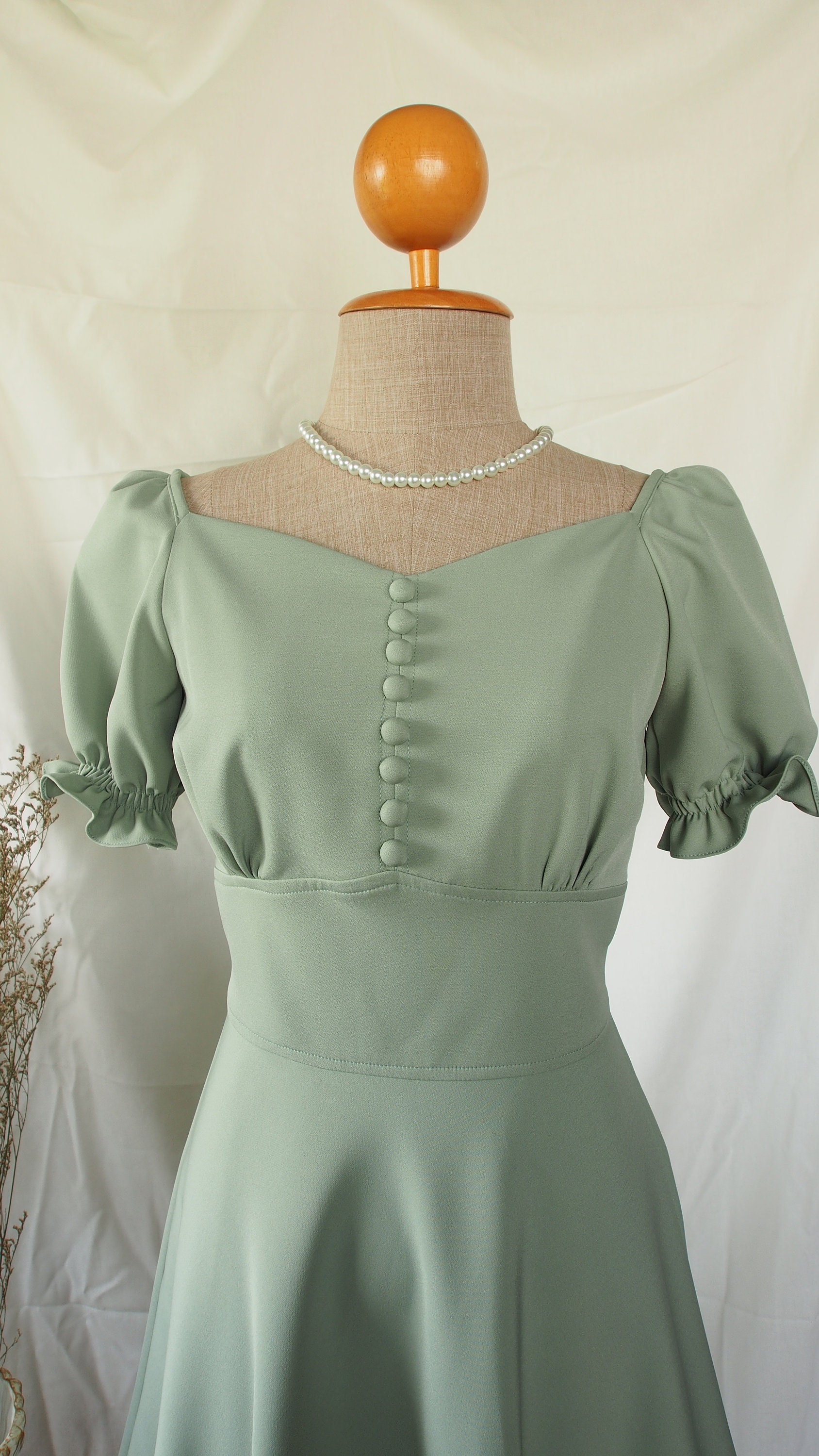 Sage Green Dress Snow White Dolly Puff Sleeve Summer Dress - Etsy Norway