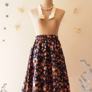 Navy Floral Skirt Rose Skirt Summer Skirt Swing Pastel Skirt Dancing Skirt Cotton Midi Skirt Vintage Floral Skirt Size S-M image 3