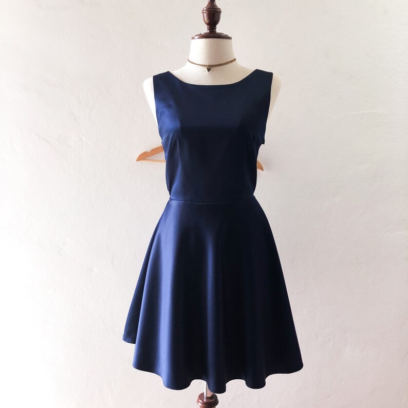Shining Navy party dress vintage retro bridesmaid gown summer fashion sundress swing skirt high fashion twin back bow quirky design Ella image 4