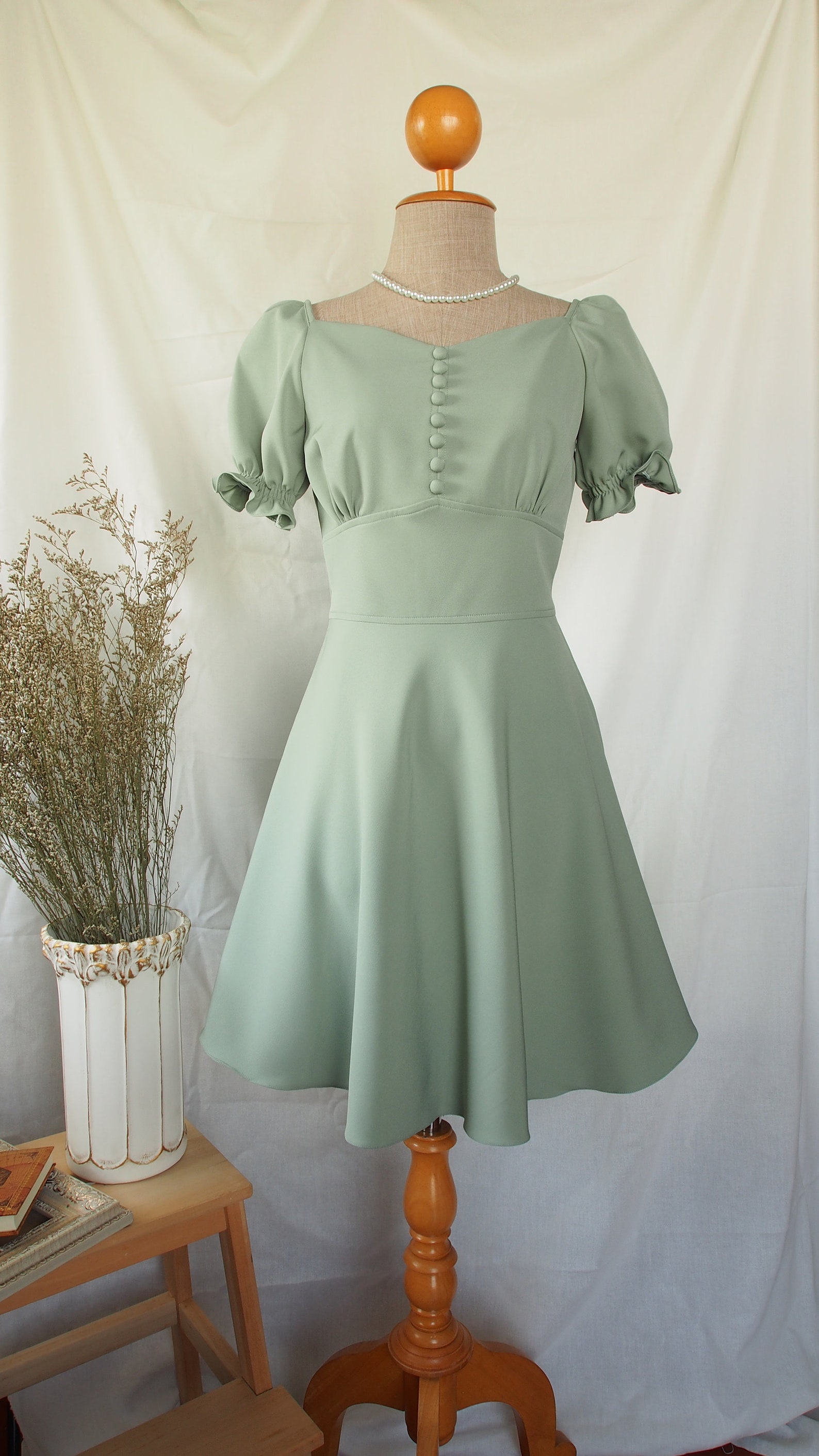 Sage Green Party Dress Snow White Dolly Puff Sleeve Summer - Etsy